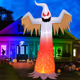 12FT Giant Halloween Inflatable Ghost Outdoor Decorations, Huge Blow up Ghost, Built-in LED Fire Flame with Blinking Red Eyes